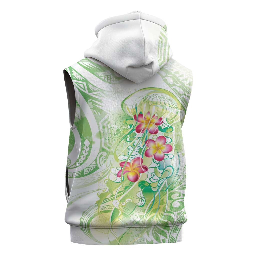Summer Green Polynesian Jellyfish Sleeveless Zip Hoodie Watercolor Glows - Polynesian Pride