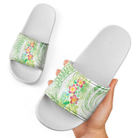 Summer Green Polynesian Jellyfish Slide Sandals Watercolor Glows - Polynesian Pride