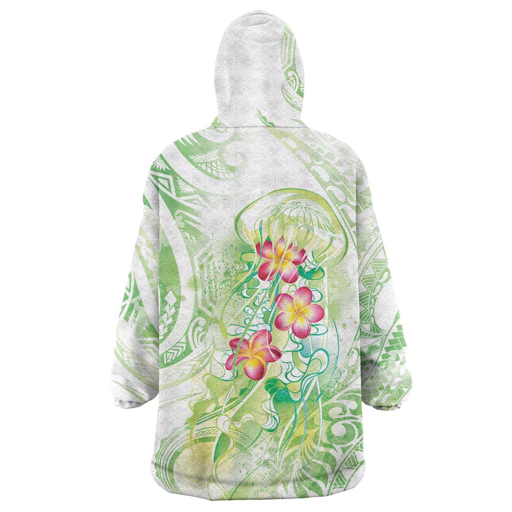 Summer Green Polynesian Jellyfish Wearable Blanket Hoodie Watercolor Glows LT7 - Polynesian Pride