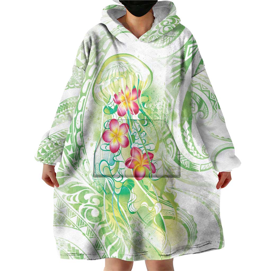 Summer Green Polynesian Jellyfish Wearable Blanket Hoodie Watercolor Glows LT7 - Polynesian Pride