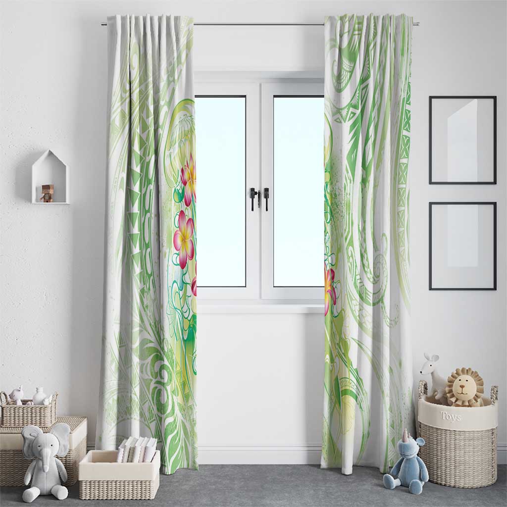 Summer Green Polynesian Jellyfish Window Curtain Watercolor Glows - Polynesian Pride