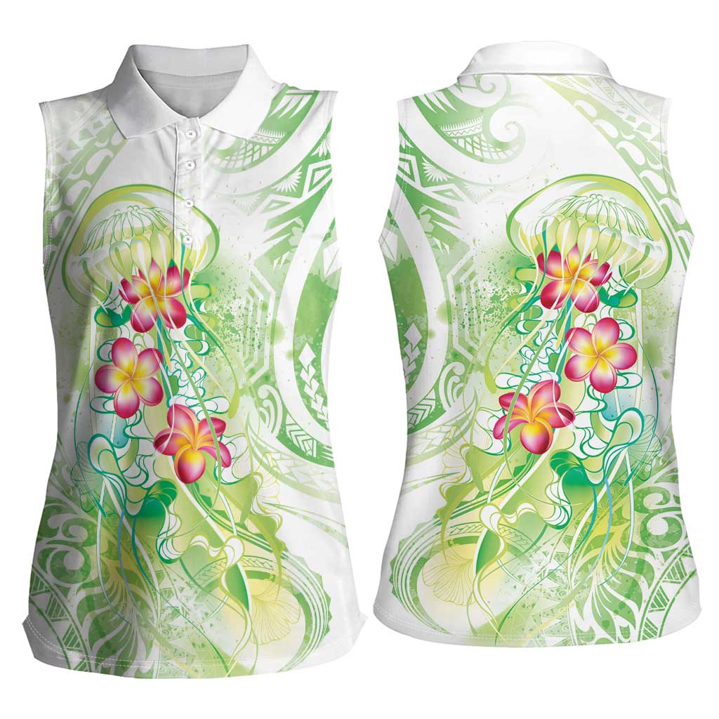 Summer Green Polynesian Jellyfish Women Sleeveless Polo Shirt Watercolor Glows LT7 - Polynesian Pride