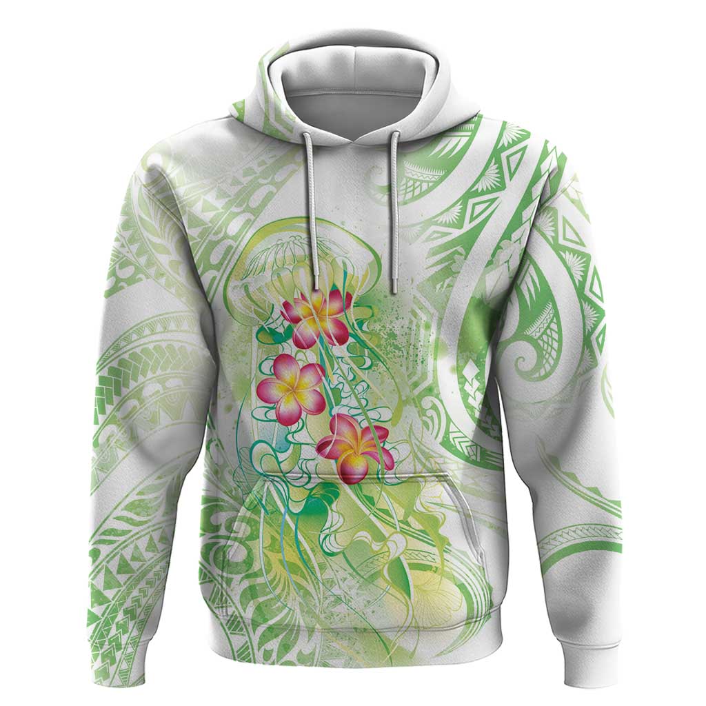Summer Green Polynesian Jellyfish Zip Hoodie Watercolor Glows - Polynesian Pride