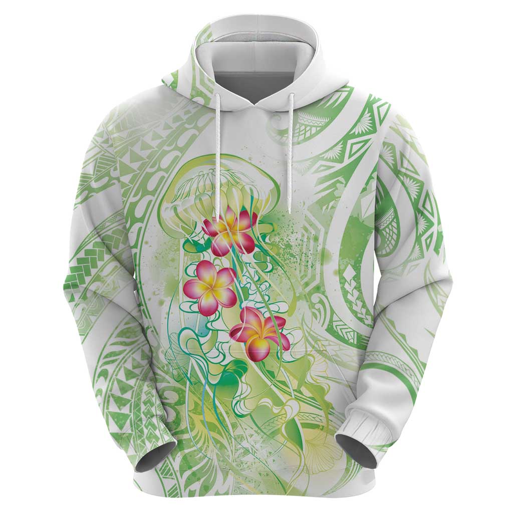 Summer Green Polynesian Jellyfish Zip Hoodie Watercolor Glows - Polynesian Pride