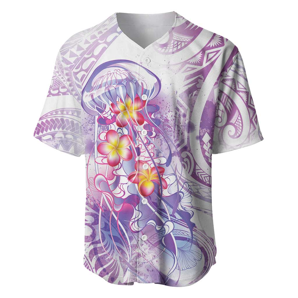 Lavender Polynesian Jellyfish Baseball Jersey Watercolor Glows - Polynesian Pride