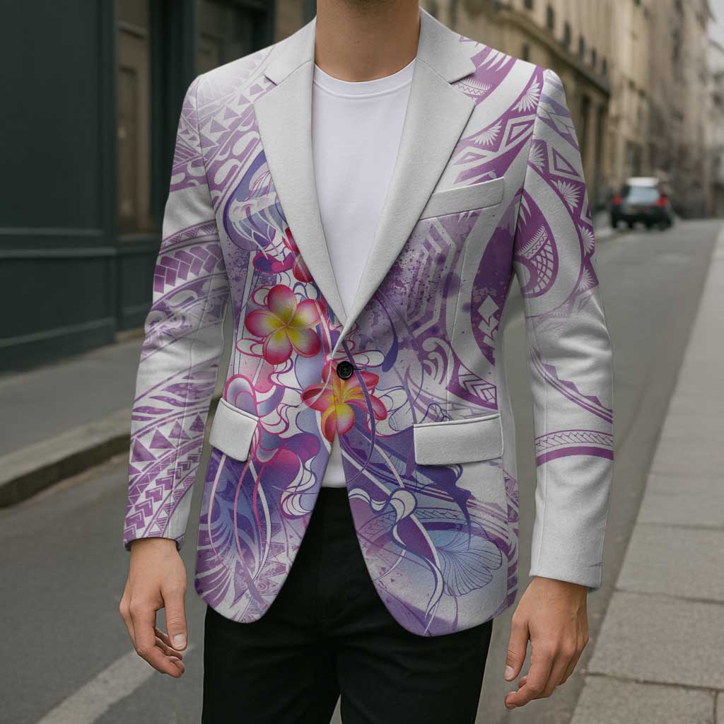 Lavender Polynesian Jellyfish Blazer Watercolor Glows - Polynesian Pride