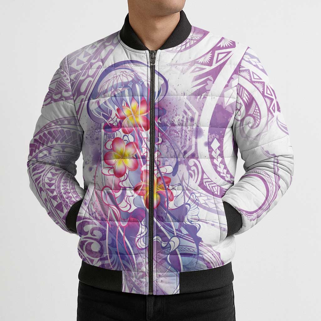 Lavender Polynesian Jellyfish Bomber Puffer Jacket Watercolor Glows LT7 - Polynesian Pride