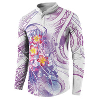 Lavender Polynesian Jellyfish Button Sweatshirt Watercolor Glows LT7 - Polynesian Pride
