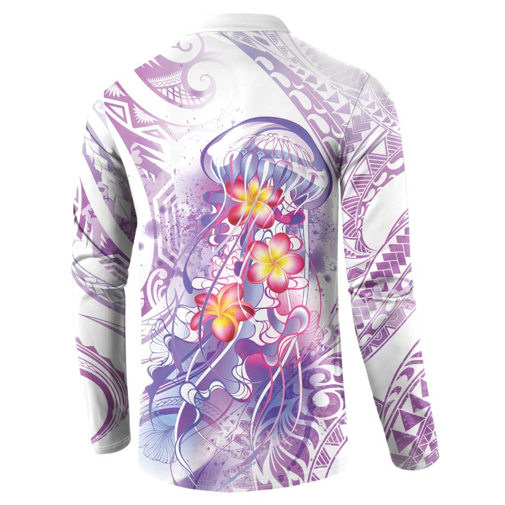 Lavender Polynesian Jellyfish Button Sweatshirt Watercolor Glows LT7 - Polynesian Pride
