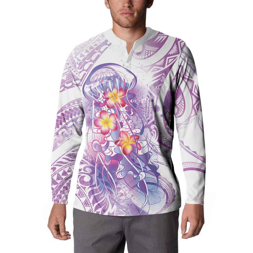 Lavender Polynesian Jellyfish Button Sweatshirt Watercolor Glows LT7 - Polynesian Pride