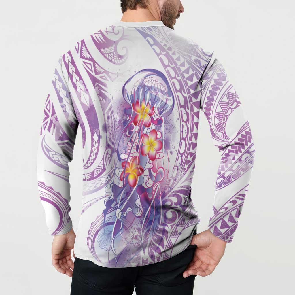 Lavender Polynesian Jellyfish Button Sweatshirt Watercolor Glows LT7 - Polynesian Pride