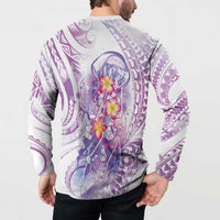 Lavender Polynesian Jellyfish Button Sweatshirt Watercolor Glows LT7 - Polynesian Pride