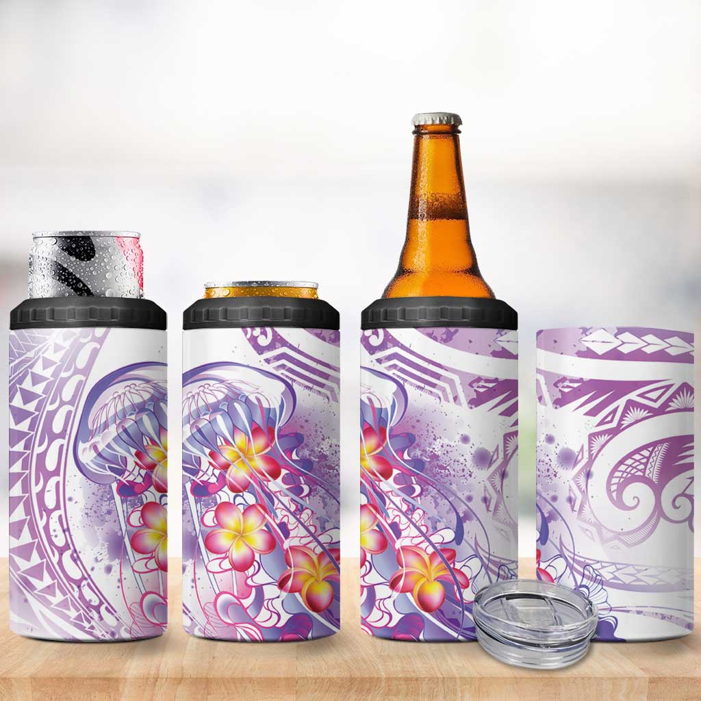 Lavender Polynesian Jellyfish 4 in 1 Can Cooler Tumbler Watercolor Glows LT7 - Polynesian Pride