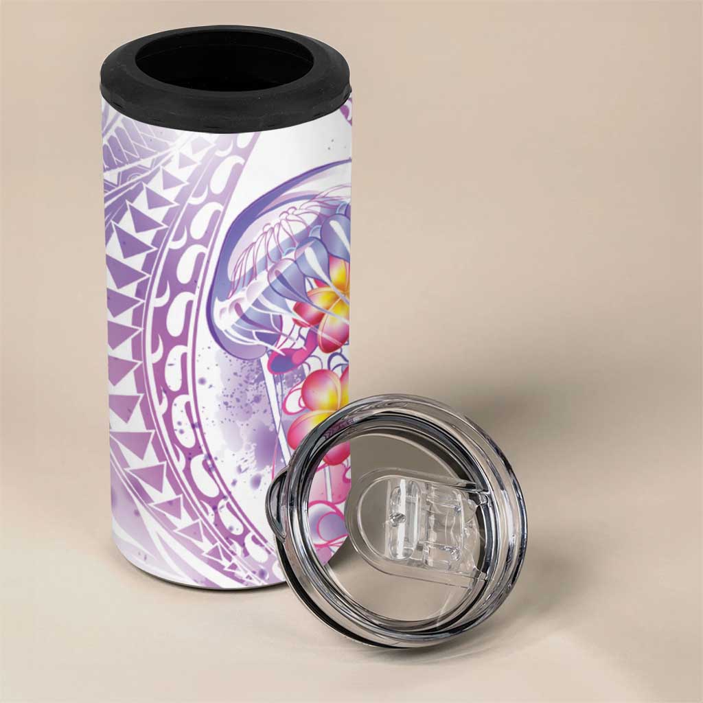 Lavender Polynesian Jellyfish 4 in 1 Can Cooler Tumbler Watercolor Glows LT7 - Polynesian Pride