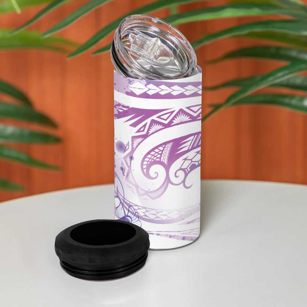 Lavender Polynesian Jellyfish 4 in 1 Can Cooler Tumbler Watercolor Glows LT7 - Polynesian Pride
