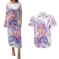 Lavender Polynesian Jellyfish Couples Matching Puletasi and Hawaiian Shirt Watercolor Glows LT7 Lavender - Polynesian Pride