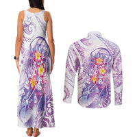 Lavender Polynesian Jellyfish Couples Matching Tank Maxi Dress and Long Sleeve Button Shirt Watercolor Glows LT7 - Polynesian Pride