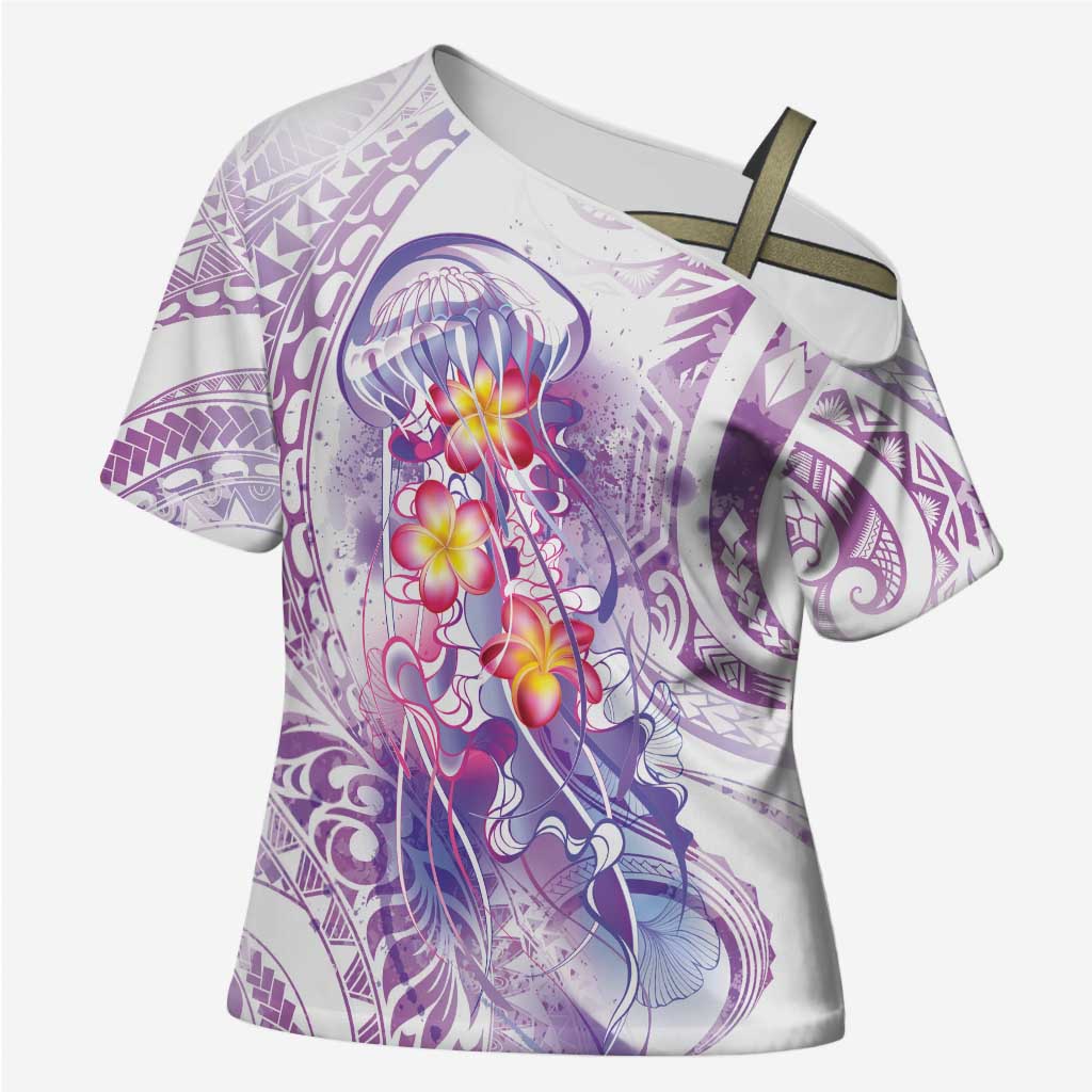 Lavender Polynesian Jellyfish Cross Shoulder Shirt Watercolor Glows LT7 Female Lavender - Polynesian Pride