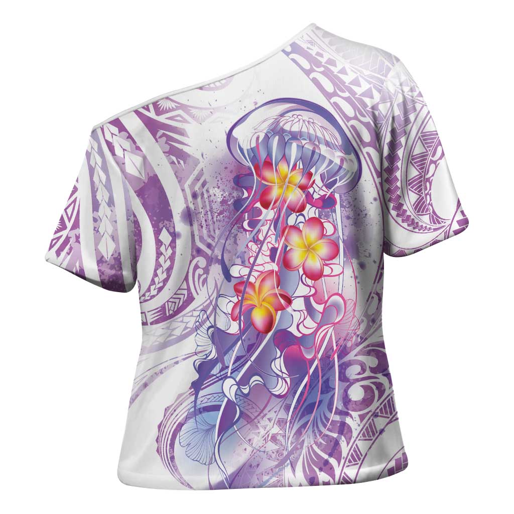 Lavender Polynesian Jellyfish Cross Shoulder Shirt Watercolor Glows LT7 - Polynesian Pride