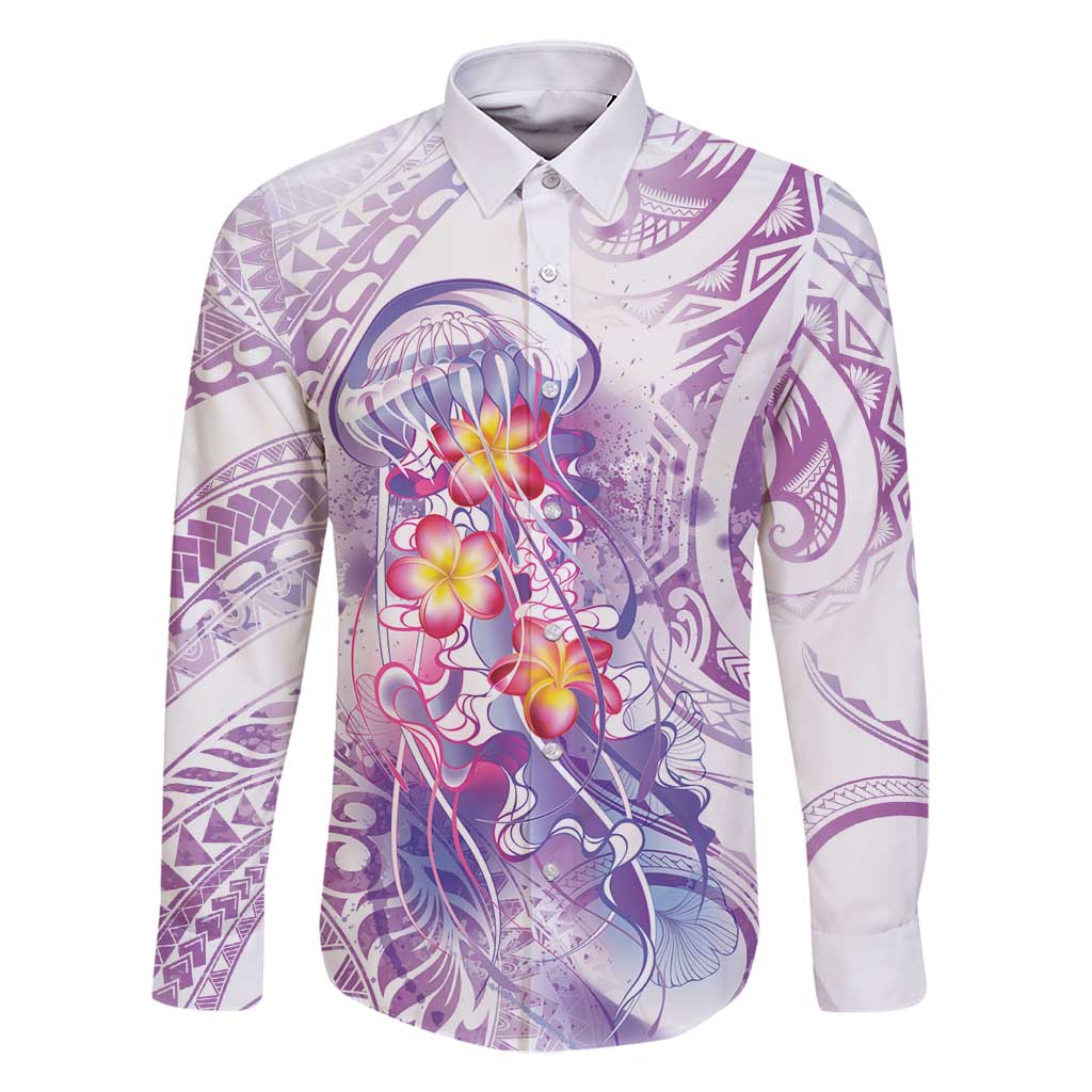 Lavender Polynesian Jellyfish Family Matching Long Sleeve Bodycon Dress and Hawaiian Shirt Watercolor Glows - Polynesian Pride