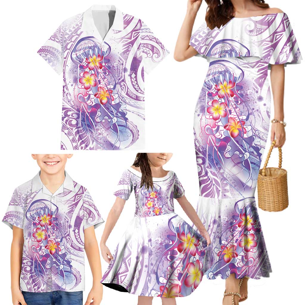 Lavender Polynesian Jellyfish Family Matching Mermaid Dress and Hawaiian Shirt Watercolor Glows - Polynesian Pride