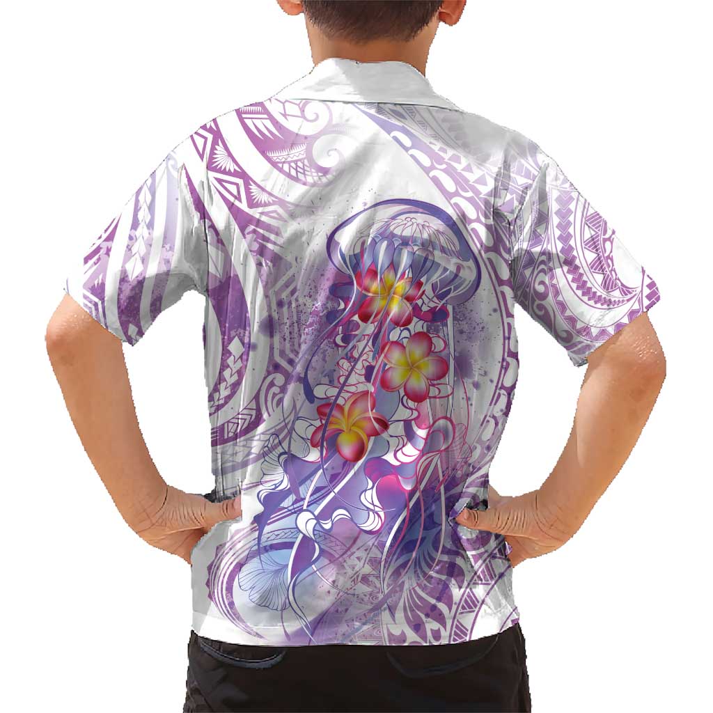 Lavender Polynesian Jellyfish Family Matching Short Sleeve Bodycon Dress and Hawaiian Shirt Watercolor Glows - Polynesian Pride