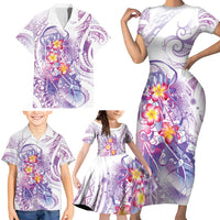 Lavender Polynesian Jellyfish Family Matching Short Sleeve Bodycon Dress and Hawaiian Shirt Watercolor Glows - Polynesian Pride