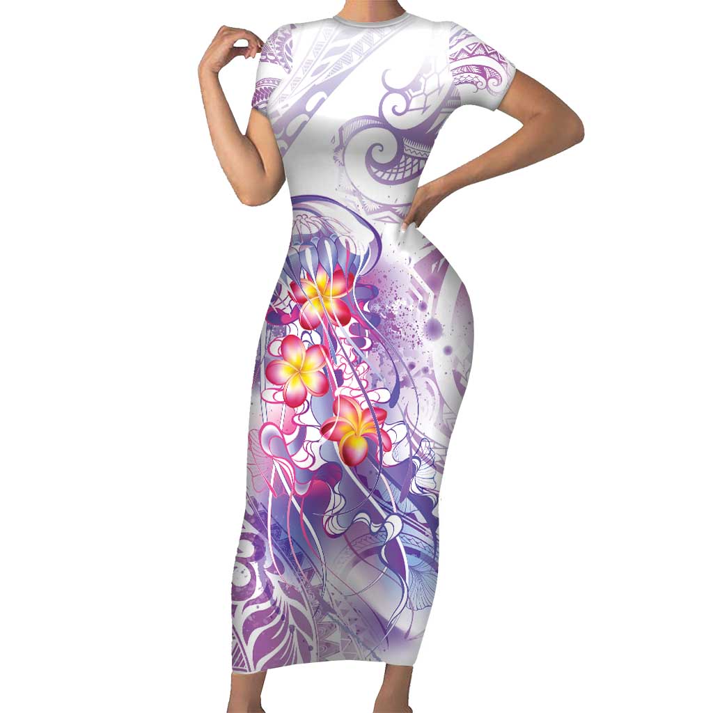 Lavender Polynesian Jellyfish Family Matching Short Sleeve Bodycon Dress and Hawaiian Shirt Watercolor Glows - Polynesian Pride