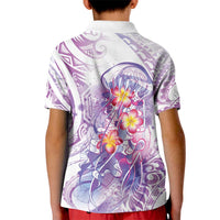 Lavender Polynesian Jellyfish Kid Polo Shirt Watercolor Glows - Polynesian Pride