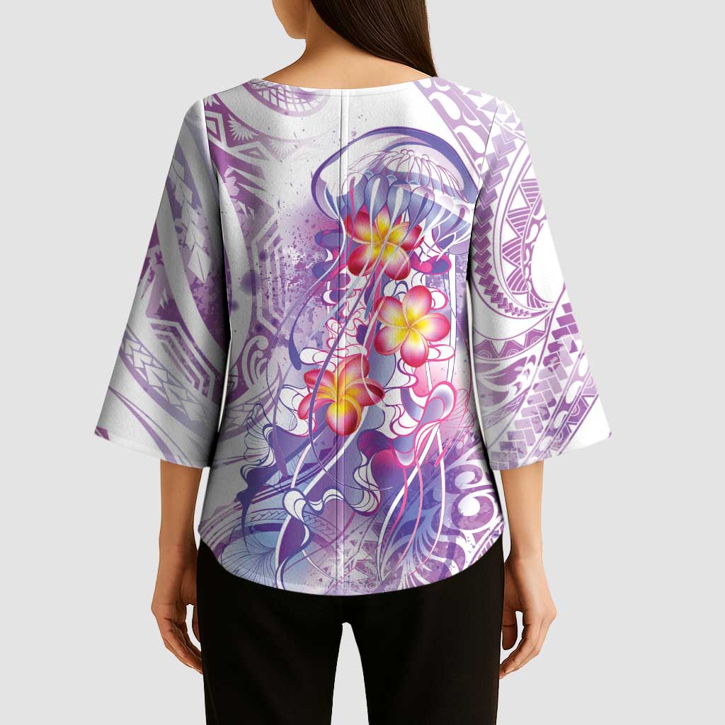 Lavender Polynesian Jellyfish Kimono Sleeve Blouse Watercolor Glows LT7 - Polynesian Pride