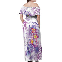 Lavender Polynesian Jellyfish Off Shoulder Maxi Dress Watercolor Glows - Polynesian Pride