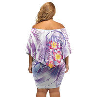 Lavender Polynesian Jellyfish Off Shoulder Short Dress Watercolor Glows - Polynesian Pride