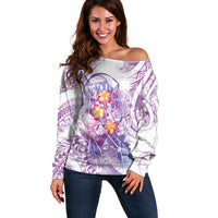 Lavender Polynesian Jellyfish Off Shoulder Sweater Watercolor Glows - Polynesian Pride