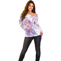 Lavender Polynesian Jellyfish Off Shoulder Sweater Watercolor Glows - Polynesian Pride
