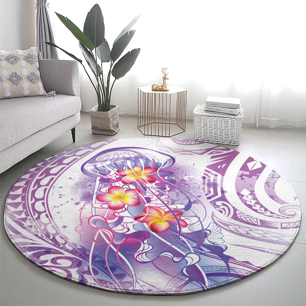 Lavender Polynesian Jellyfish Round Carpet Watercolor Glows - Polynesian Pride