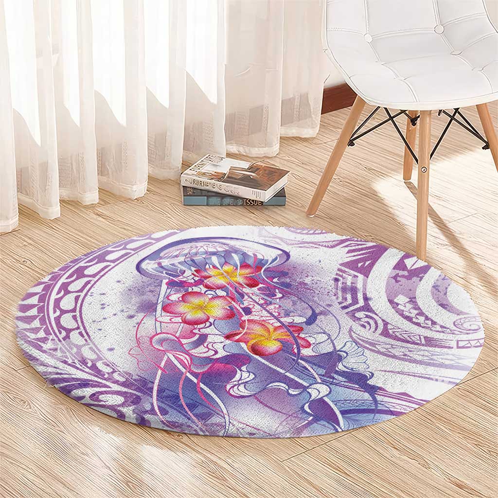 Lavender Polynesian Jellyfish Round Carpet Watercolor Glows - Polynesian Pride