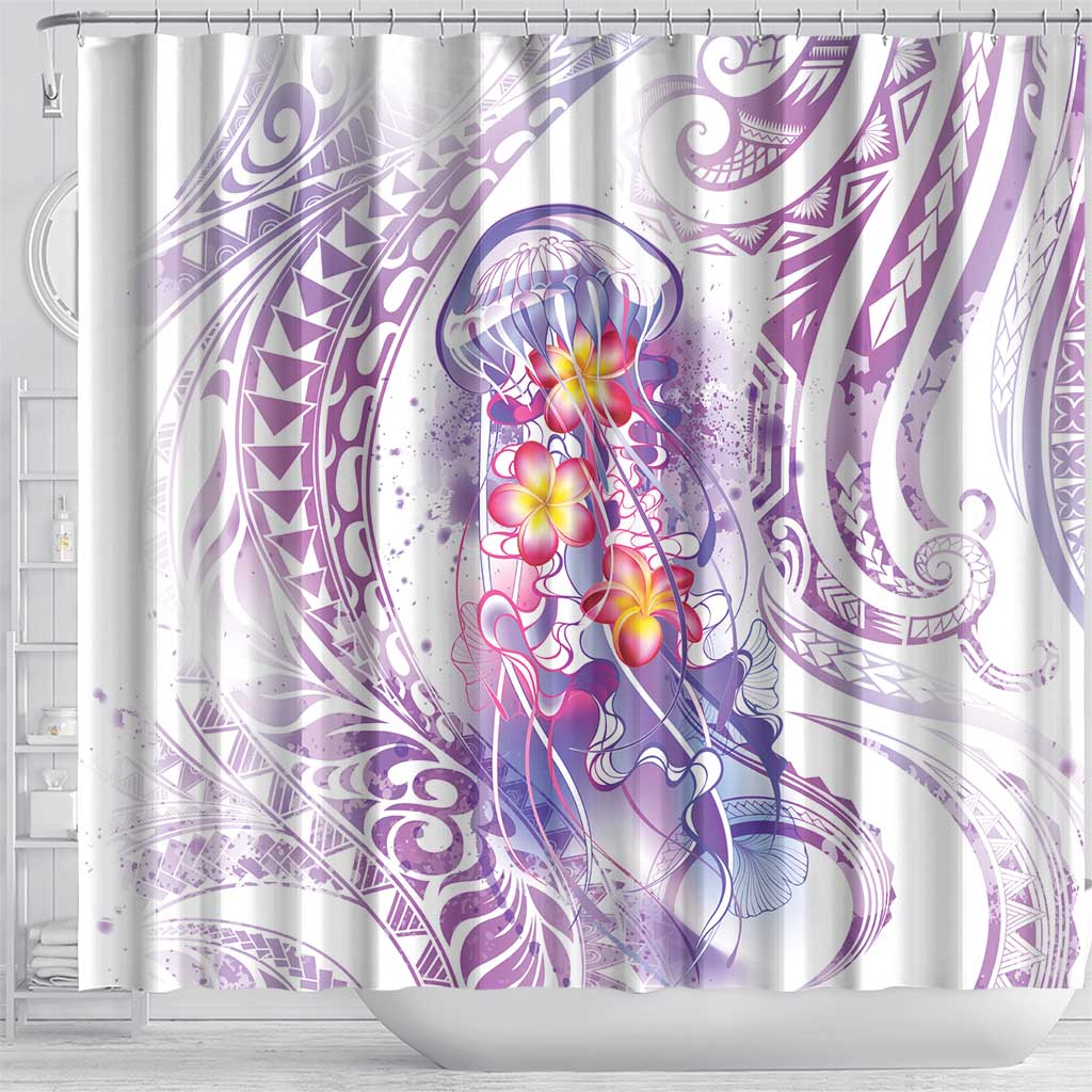Lavender Polynesian Jellyfish Shower Curtain Watercolor Glows - Polynesian Pride