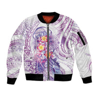 Lavender Polynesian Jellyfish Sleeve Zip Bomber Jacket Watercolor Glows - Polynesian Pride