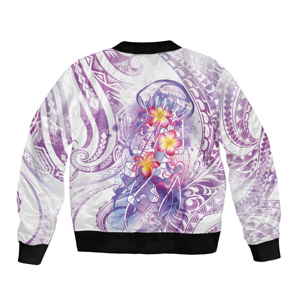 Lavender Polynesian Jellyfish Sleeve Zip Bomber Jacket Watercolor Glows - Polynesian Pride