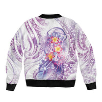 Lavender Polynesian Jellyfish Sleeve Zip Bomber Jacket Watercolor Glows - Polynesian Pride
