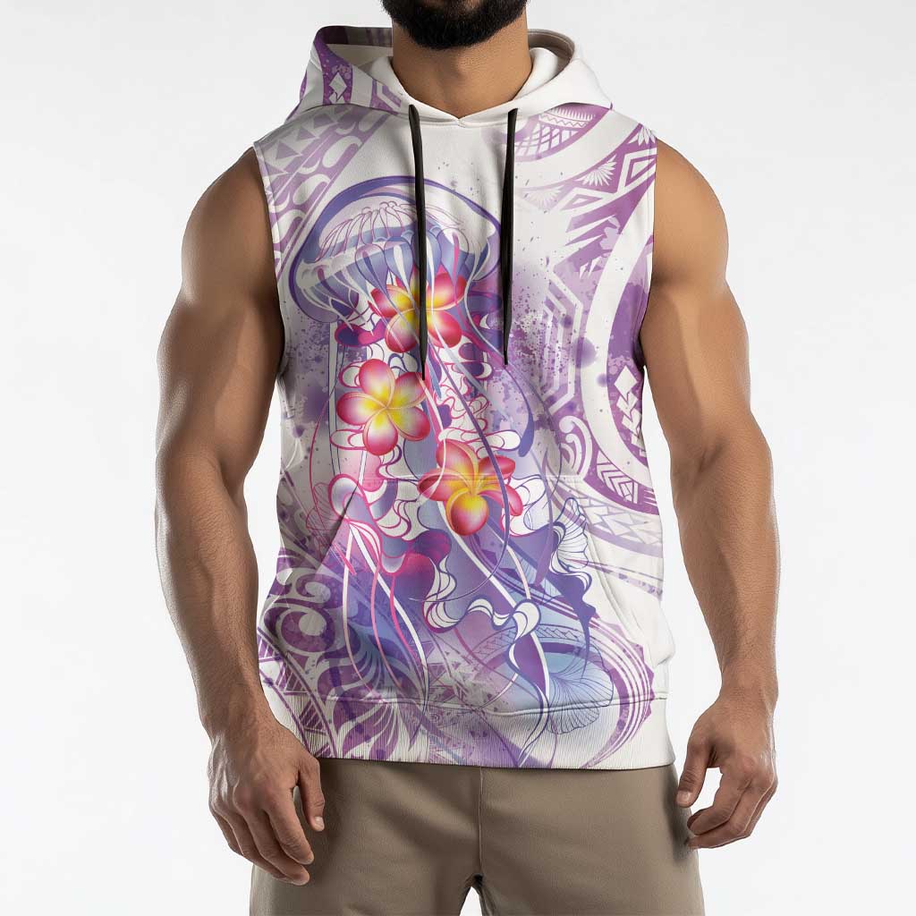 Lavender Polynesian Jellyfish Sleeveless Hoodie Watercolor Glows LT7 - Polynesian Pride