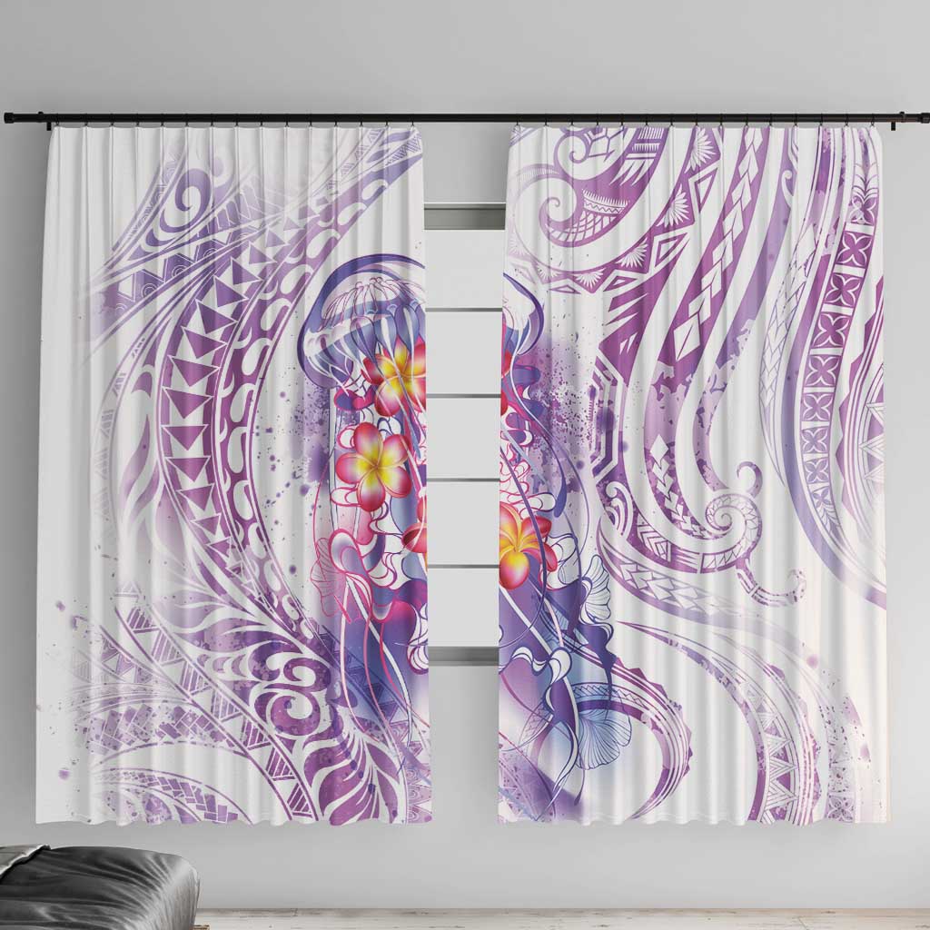 Lavender Polynesian Jellyfish Window Curtain Watercolor Glows - Polynesian Pride