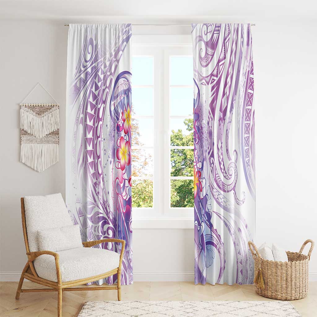 Lavender Polynesian Jellyfish Window Curtain Watercolor Glows - Polynesian Pride