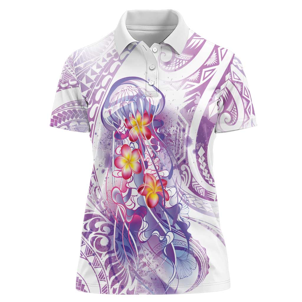 Lavender Polynesian Jellyfish Women Polo Shirt Watercolor Glows LT7 Female Lavender - Polynesian Pride