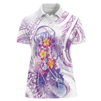 Lavender Polynesian Jellyfish Women Polo Shirt Watercolor Glows LT7 Female Lavender - Polynesian Pride