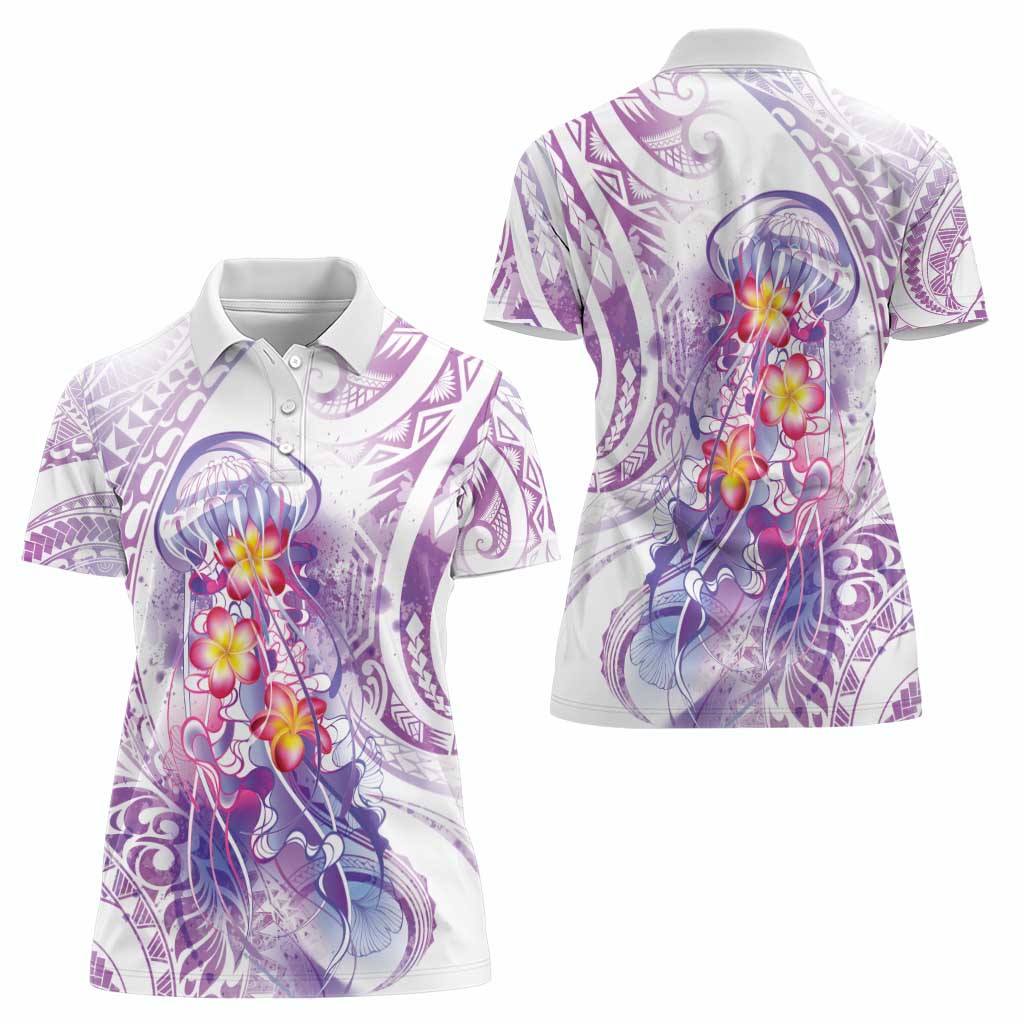 Lavender Polynesian Jellyfish Women Polo Shirt Watercolor Glows LT7 - Polynesian Pride