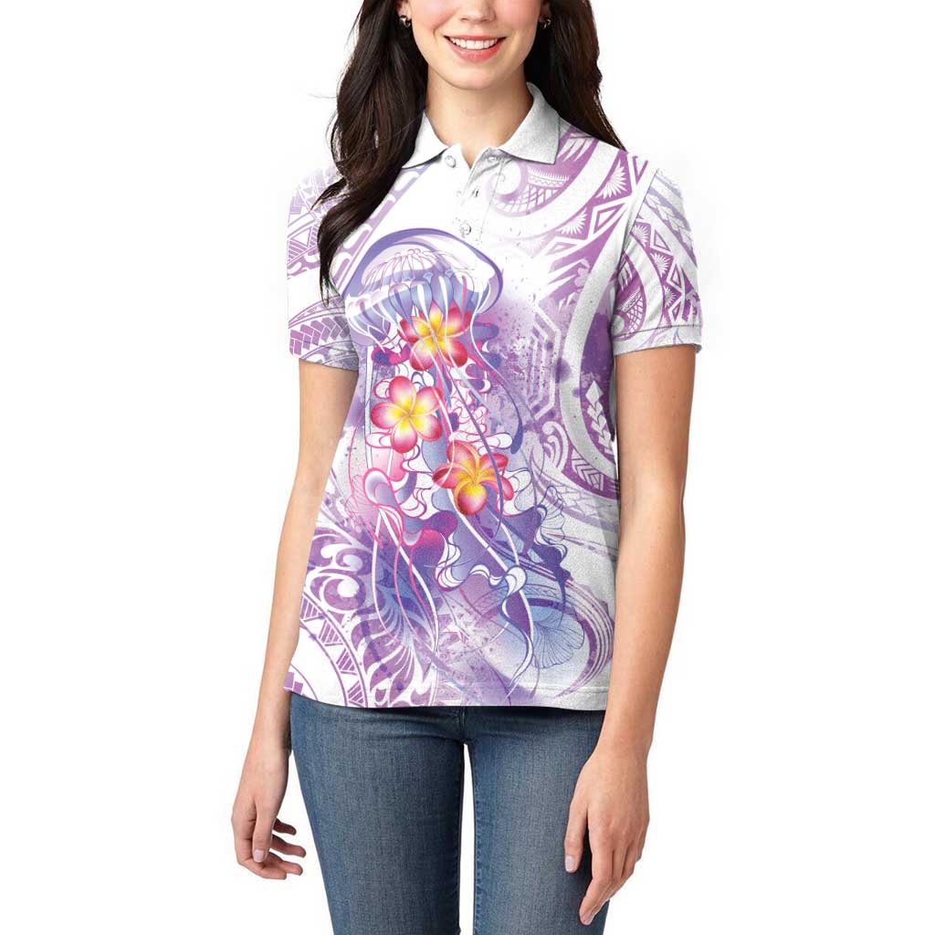 Lavender Polynesian Jellyfish Women Polo Shirt Watercolor Glows LT7 - Polynesian Pride