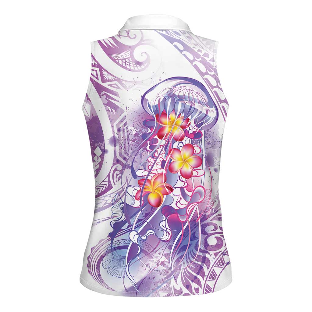 Lavender Polynesian Jellyfish Women Sleeveless Polo Shirt Watercolor Glows LT7 - Polynesian Pride