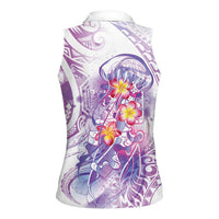 Lavender Polynesian Jellyfish Women Sleeveless Polo Shirt Watercolor Glows LT7 - Polynesian Pride
