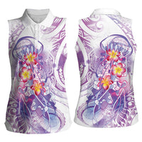 Lavender Polynesian Jellyfish Women Sleeveless Polo Shirt Watercolor Glows LT7 - Polynesian Pride